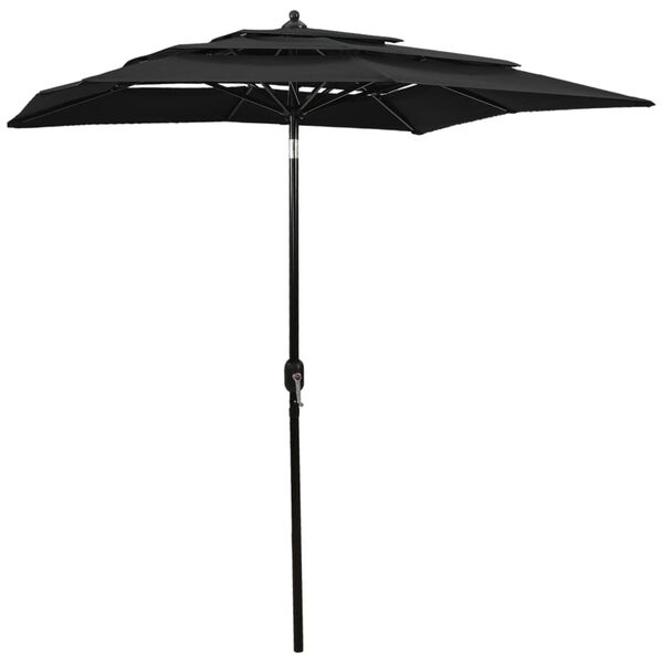 vidaXL Parasol de jardin à 3 niveaux avec mât en aluminium noir 2x2 m
