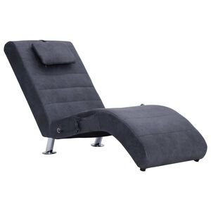 vidaXL Chaise longue de massage avec oreiller Gris Similicuir daim