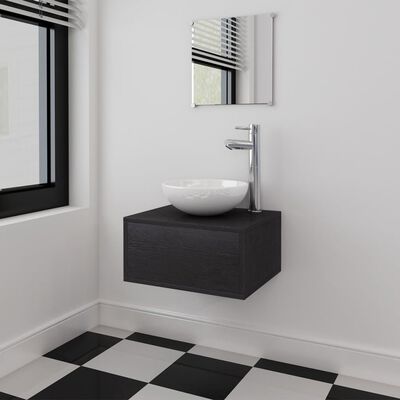 vidaXL Meuble de salle de bain 4 pcs avec lavabo et robinet Noir