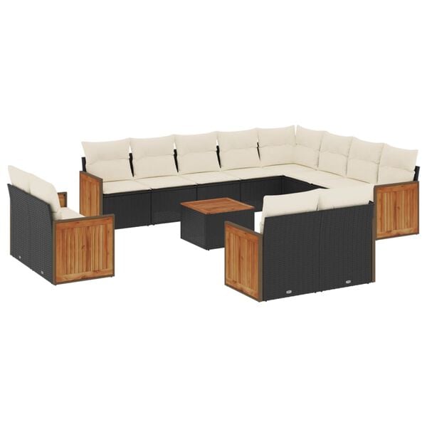 vidaXL Salon de jardin avec coussins 13 pcs noir r&eacute;sine tress&eacute;e