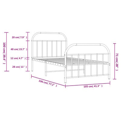 vidaXL Cadre de lit métal sans matelas et pied de lit blanc 100x190 cm