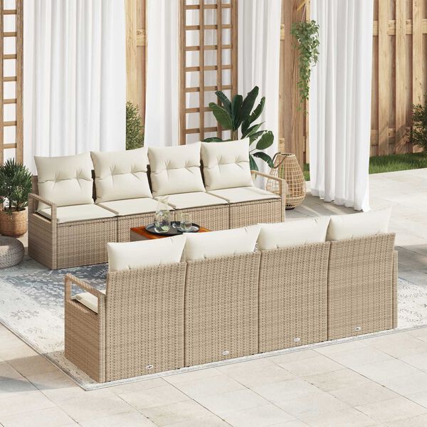 vidaXL Ensemble de canap&eacute; de jardin 9 pcs Beige et cr&egrave;me polyrotin