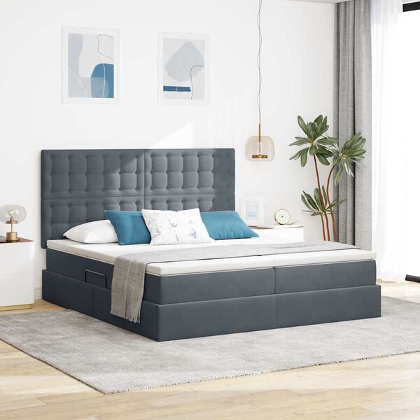 vidaXL Lit de Rangement avec matelas Gris fonc&eacute; 200 x 200 cm Velours