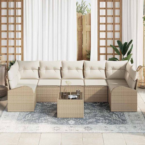 vidaXL Ensemble de canap&eacute; de jardin avec coussin 8 pcs Beige et cr&egrave;me
