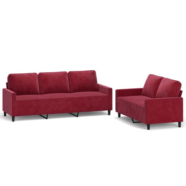 vidaXL Ensemble de canap&eacute;s 2 pcs avec coussins Rouge bordeaux Velours