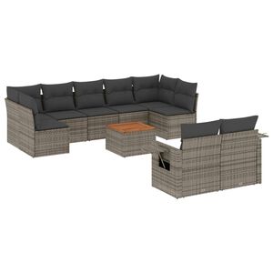 vidaXL Salon de jardin avec coussins 10 pcs gris r&eacute;sine tress&eacute;e