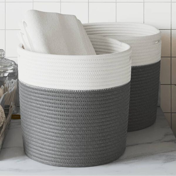 vidaXL Paniers de rangement 2 pcs gris et blanc &Oslash;28x28 cm coton