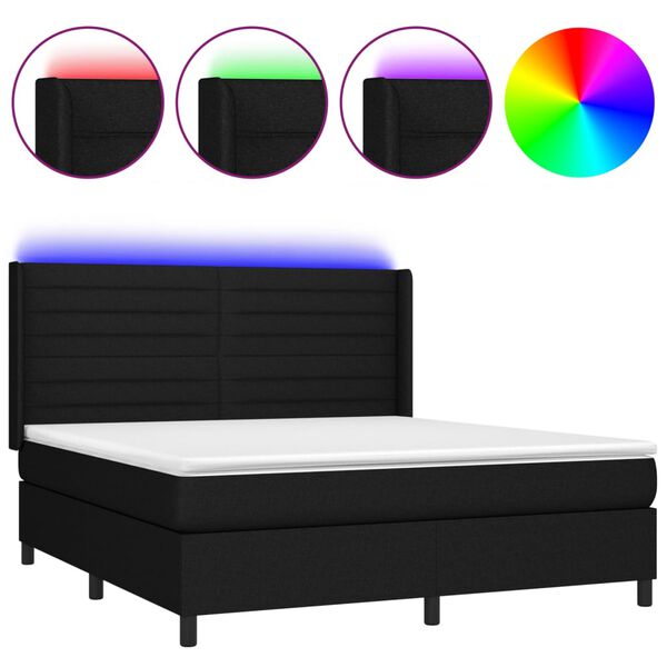 vidaXL Sommier &agrave; lattes de lit matelas et LED Noir 180x200 cm Tissu