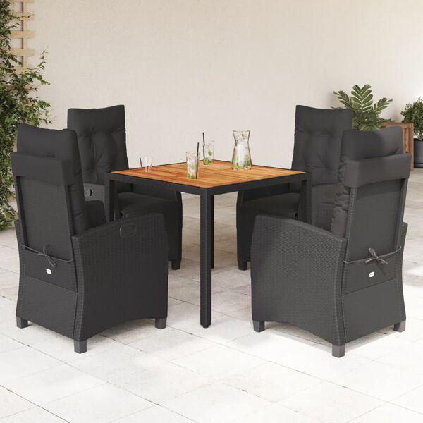 vidaXL Ensemble &agrave; manger de jardin coussins 5pcs Noir R&eacute;sine tress&eacute;e