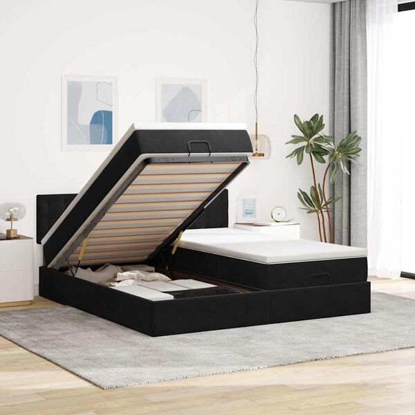 VidaXL Cadre de lit ottoman avec matelas noir 180x200cm velours
