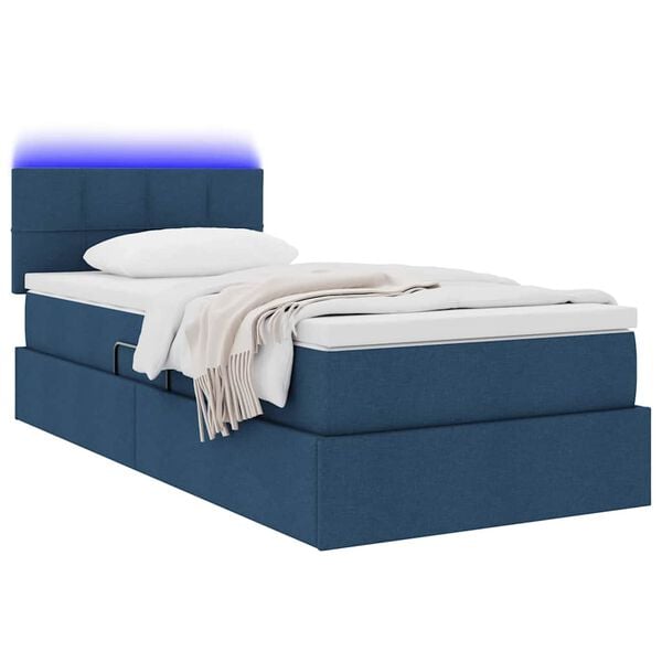 vidaXL Lit avec rangement et LED avec matelas Bleu 90 x 190 cm tissu