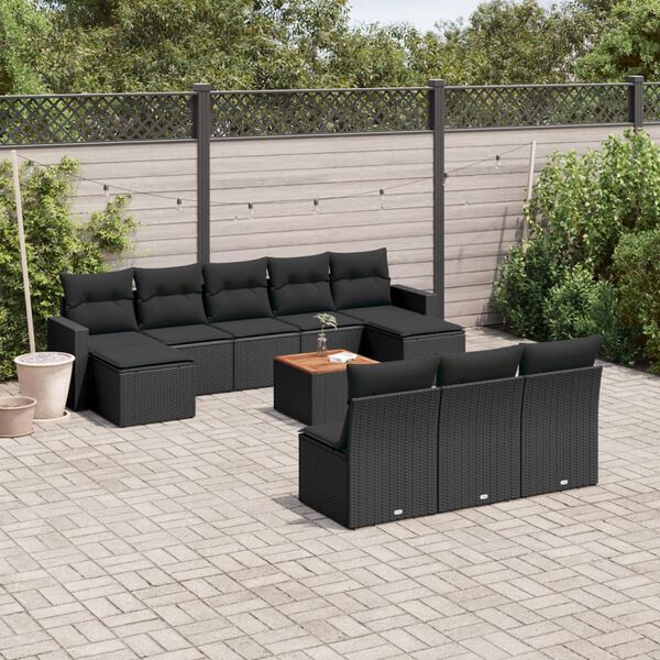 vidaXL Salon de jardin 11 pcs avec coussins noir r&eacute;sine tress&eacute;e