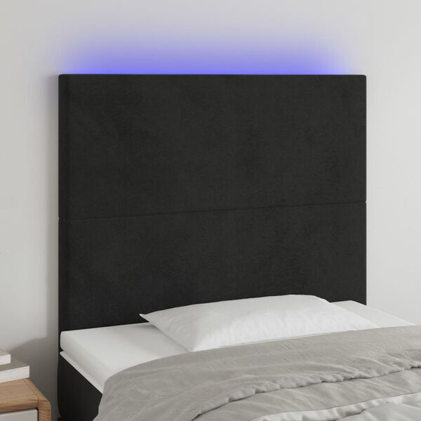 vidaXL T&ecirc;te de lit &agrave; LED Noir 80x5x118/128 cm Velours