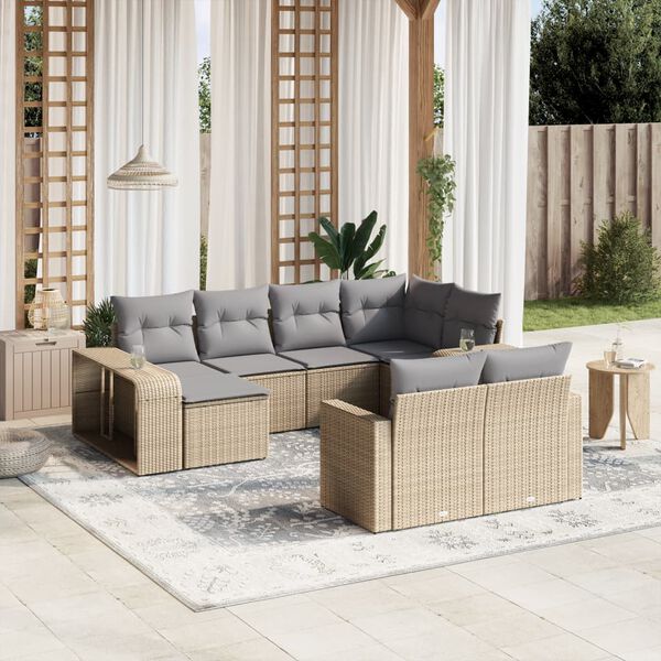 vidaXL Salon de jardin avec coussins 10 pcs beige r&eacute;sine tress&eacute;e