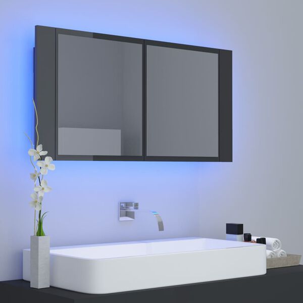 vidaXL Armoire &agrave; miroir de bain &agrave; LED Gris brillant Acrylique