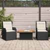 vidaXL Salon de jardin 3 pcs avec coussins Noir R&eacute;sine tress&eacute;e