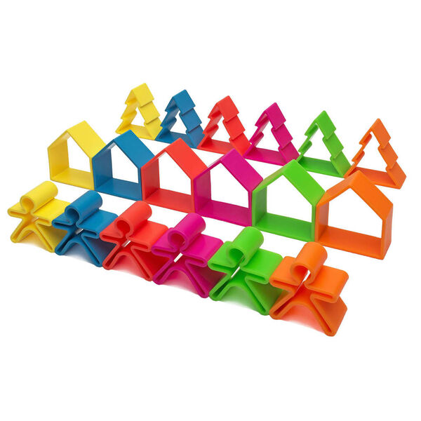 dëna Ensemble de jouets en silicone Maisons et arbres Neon 54 pcs