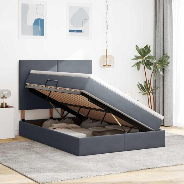 vidaXL Lit avec rangement et matelas Gris fonc&eacute; 140 x 200 cm Velours
