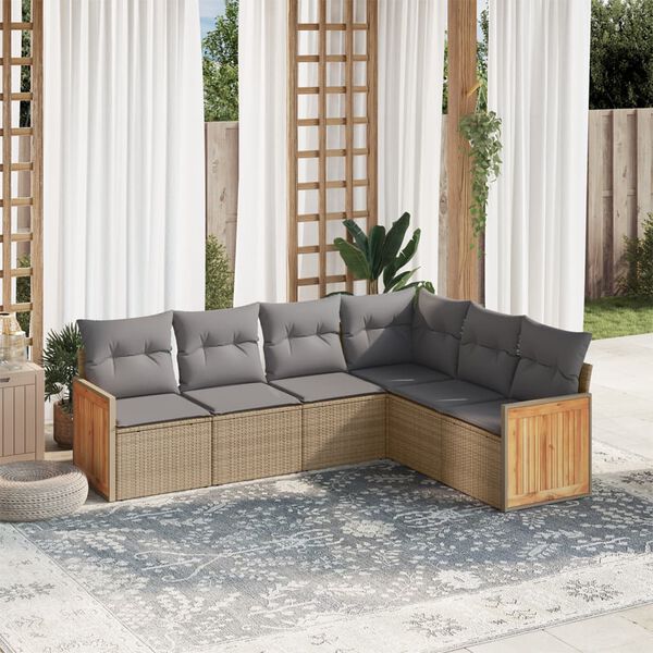 vidaXL Salon de jardin avec coussins 6 pcs beige r&eacute;sine tress&eacute;e