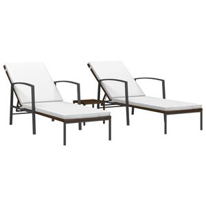vidaXL Chaises longues lot de 2 avec table r&eacute;sine tress&eacute;e marron