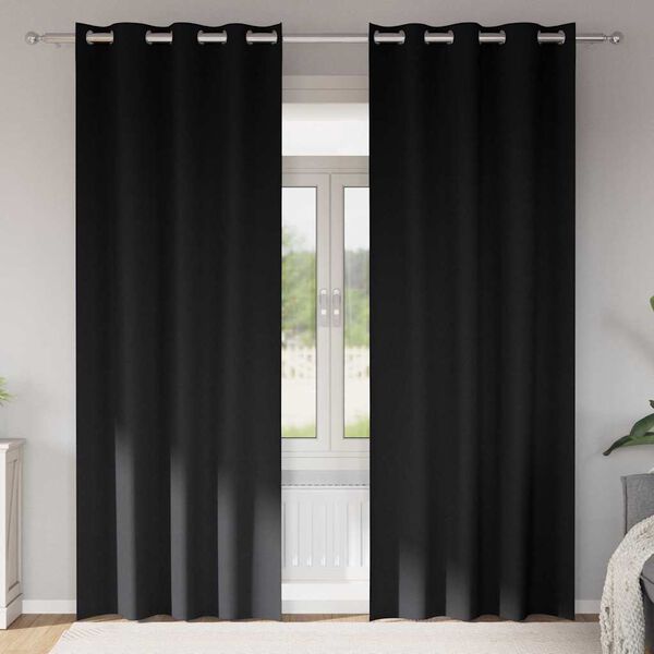 vidaXL Rideaux occultants avec anneaux 2 pcs Noir 225 x 140 cm