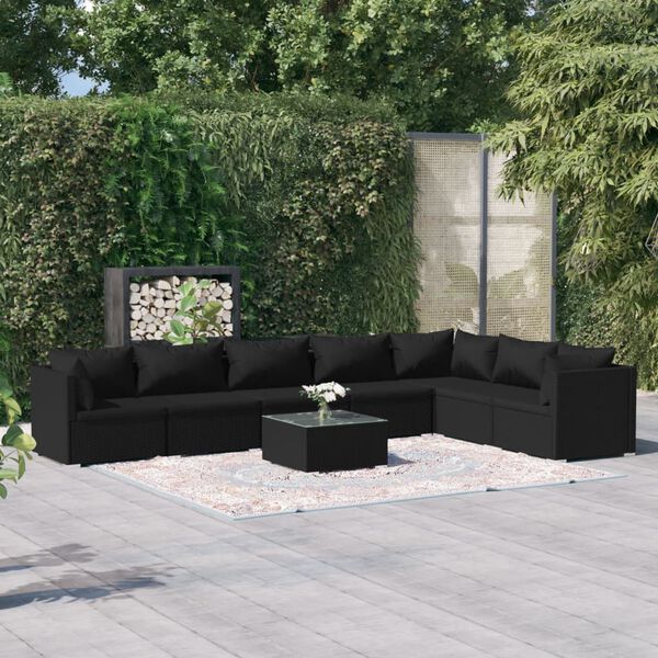 vidaXL Salon de jardin 8 pcs avec coussins R&eacute;sine tress&eacute;e Noir