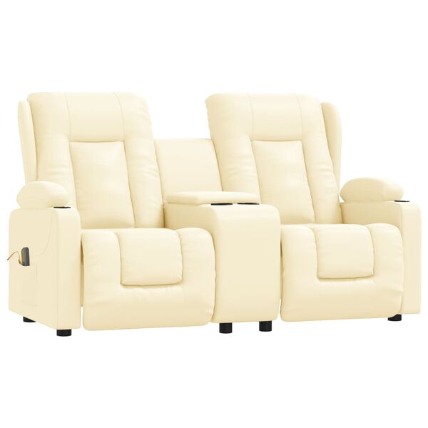 vidaXL Fauteuil inclinable et porte-gobelets 2 places crème similicuir