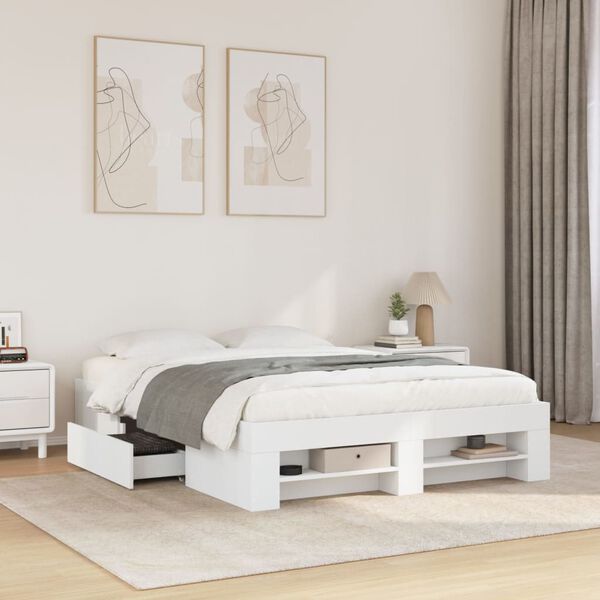 vidaXL Cadre de lit sans matelas blanc 140x200 cm bois d'ing&eacute;nierie