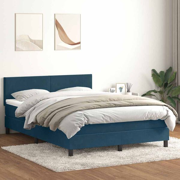 vidaXL Sommier &agrave; lattes de lit et matelas bleu fonc&eacute; 140x220cm velours