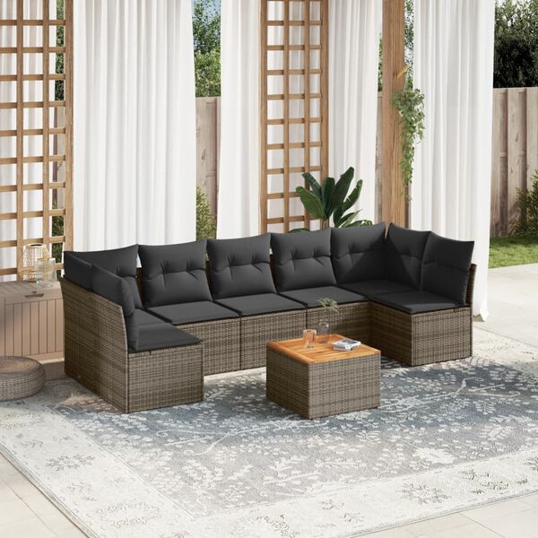 vidaXL Salon de jardin 8 pcs avec coussins gris r&eacute;sine tress&eacute;e