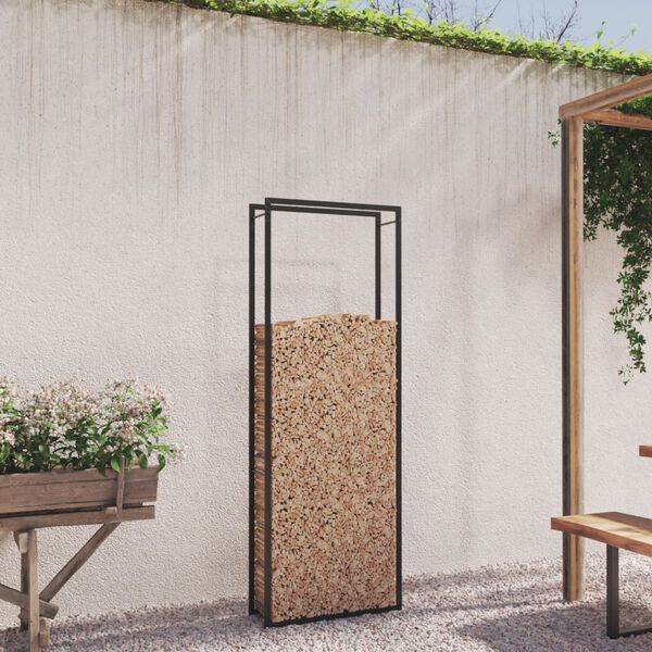 vidaXL Étagère à bois de chauffage Noir mat 80 x 28 x 222 cm Acier