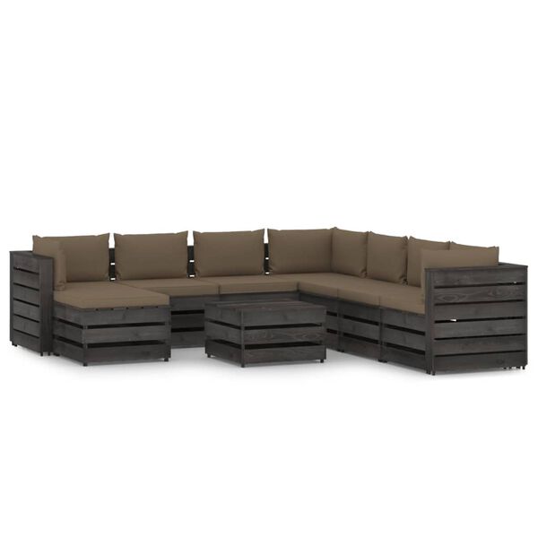vidaXL Salon de jardin 9 pcs avec coussins Bois impr&eacute;gn&eacute; de gris