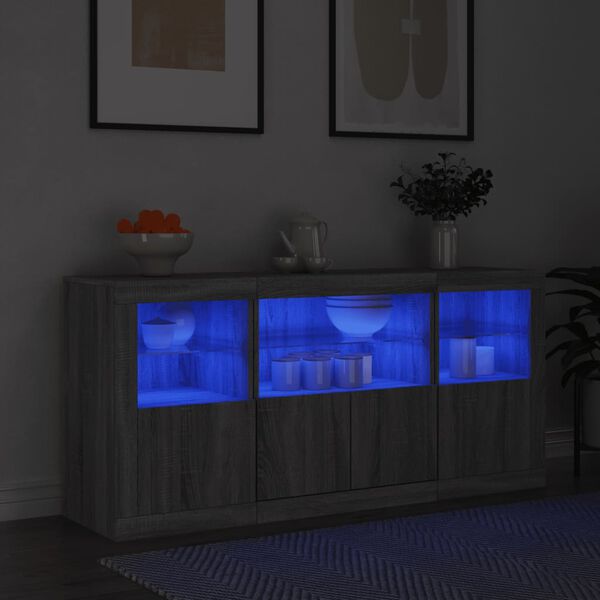 vidaXL Buffet avec lumi&egrave;res LED sonoma gris 142,5x37x67 cm
