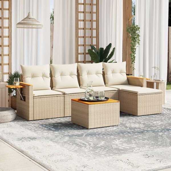vidaXL Salon de jardin avec coussins 6 pcs beige r&eacute;sine tress&eacute;e