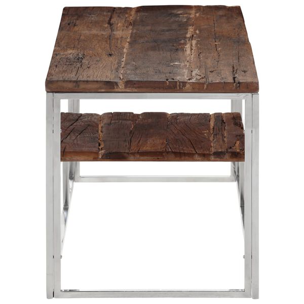 vidaXL Table basse argenté acier inoxydable et bois de mélèze massif