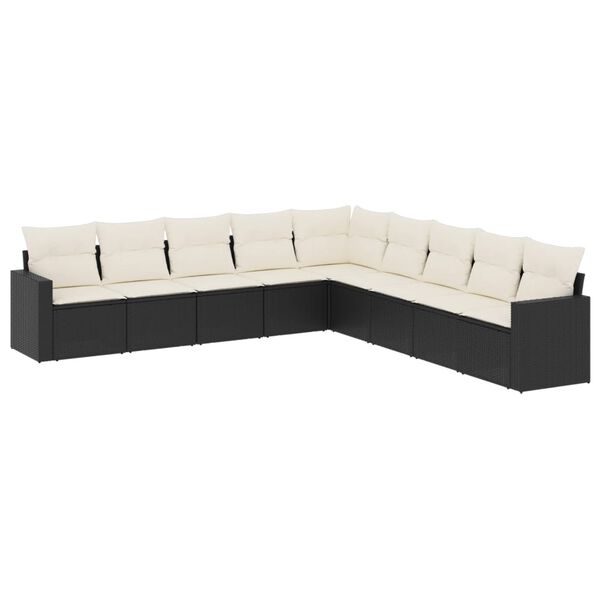 vidaXL Salon de jardin 9 pcs avec coussins noir r&eacute;sine tress&eacute;e