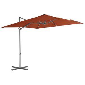 vidaXL Parasol de jardin en porte-&agrave;-faux avec m&acirc;t en acier terre cuite