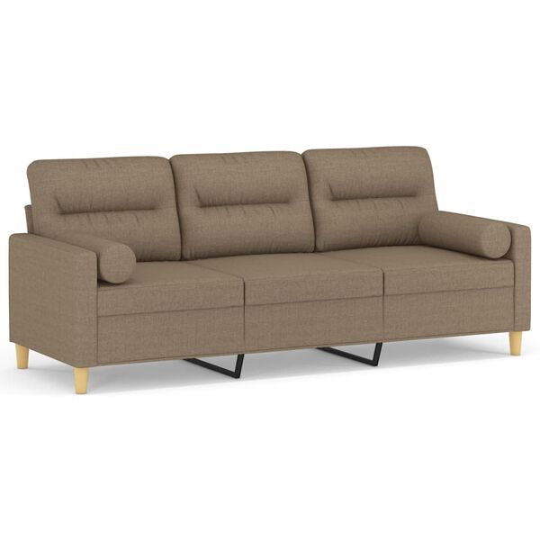 vidaXL Canap&eacute; 3 places et oreillers et coussins Taupe 180 cm Tissu