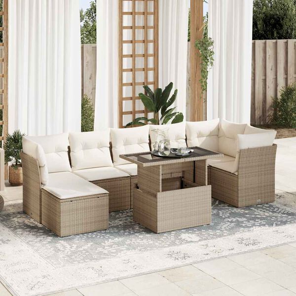 vidaXL Salon de jardin avec coussins 8 pcs beige r&eacute;sine tress&eacute;e