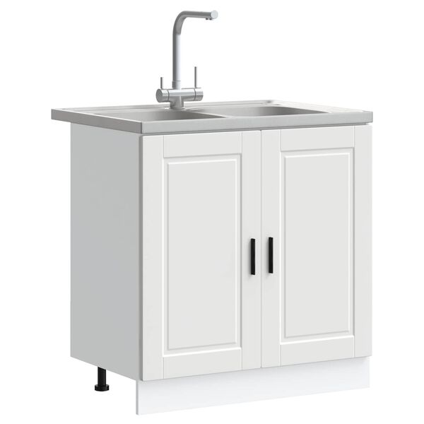 vidaXL Meuble sous &eacute;vier Porto 2 pcs Blanc Bois d'ing&eacute;nierie