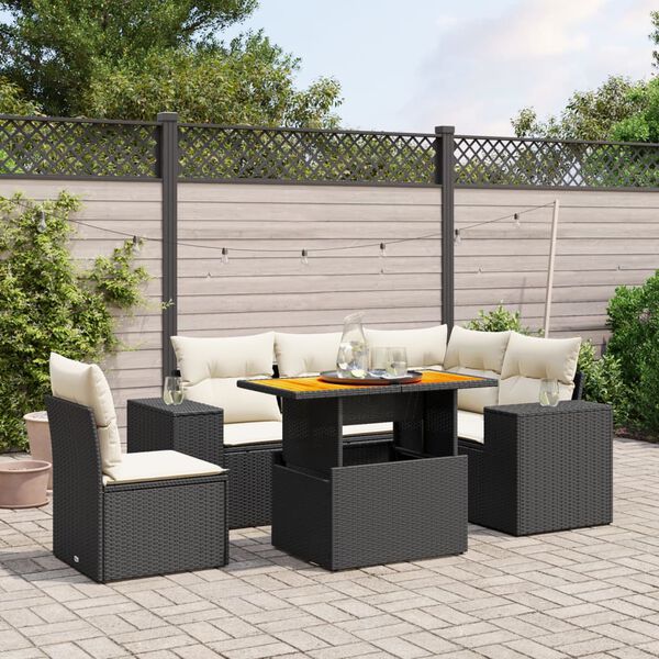 vidaXL Salon de jardin 6 pcs avec coussins noir r&eacute;sine tress&eacute;e