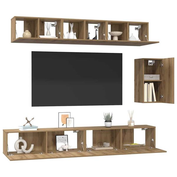 vidaXL Ensemble meuble TV 6 pcs ch&ecirc;ne artisanal 100 x 30 x 30 cm