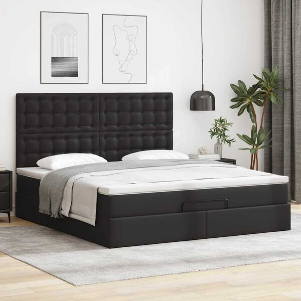 vidaXL Cadre de lit ottoman avec matelas noir 180x200 cm similicuir