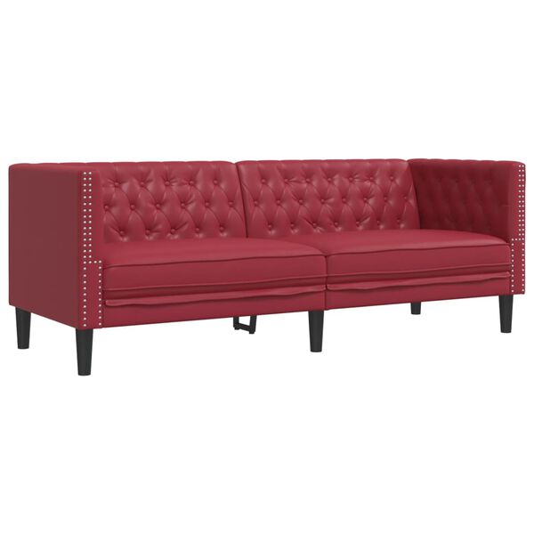 vidaXL Ensemble de canap&eacute;s Chesterfield 3pcs rouge bordeaux similicuir
