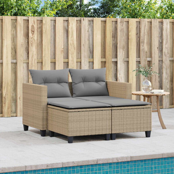 vidaXL Canap&eacute; de jardin 2 places avec tabourets beige r&eacute;sine tress&eacute;e