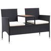 vidaXL Banc de jardin 2places et table &agrave; th&eacute; 143cm R&eacute;sine tress&eacute;e Noir