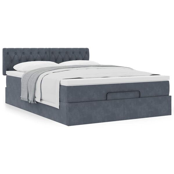 vidaXL Cadre de lit ottoman avec matelas gris fonc&eacute; 140x200 cm velours