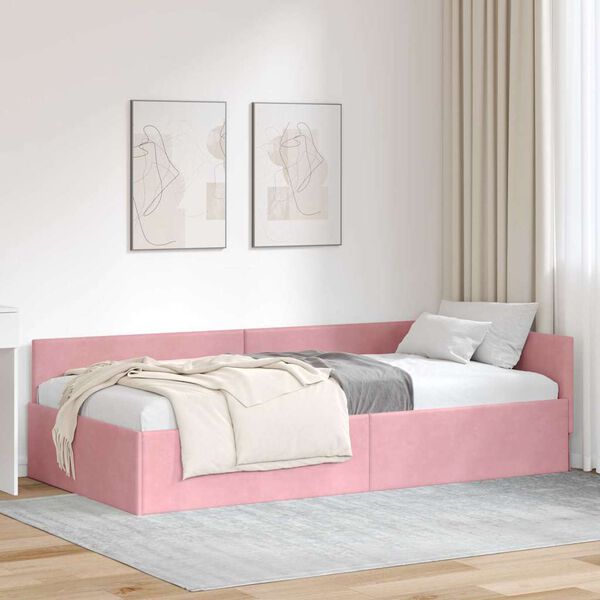 vidaXL Cadre de lit d'angle Rose 90 cm x 190 cm VeloursetContreplaqu&eacute;