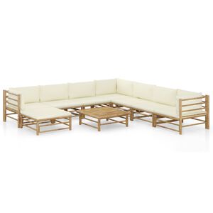 vidaXL Salon de jardin 9 pcs avec coussins blanc cr&egrave;me bambou
