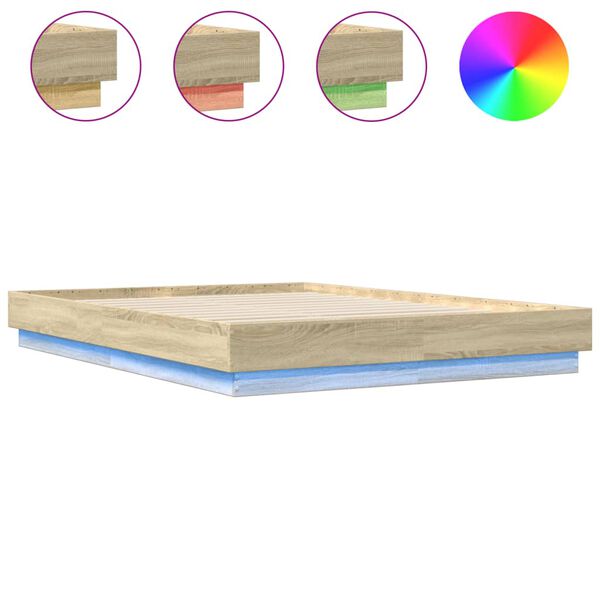 vidaXL Cadre de lit avec LED sans matelas ch&ecirc;ne sonoma 120x200 cm